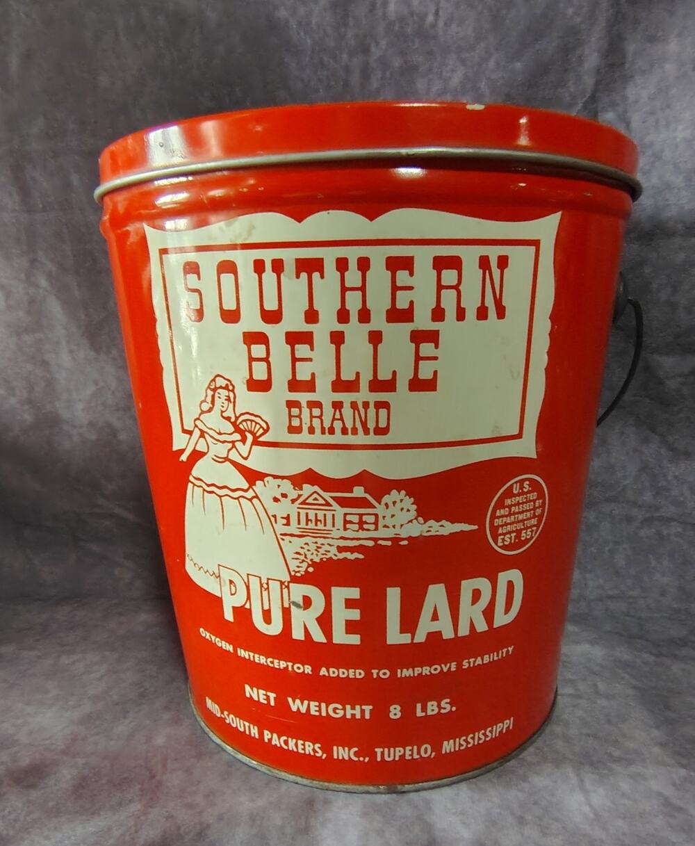 VINTAGE ADVERTISING SOUTHERN BELLE PURE LARD 8LB TIN Tupelo, Mississippi